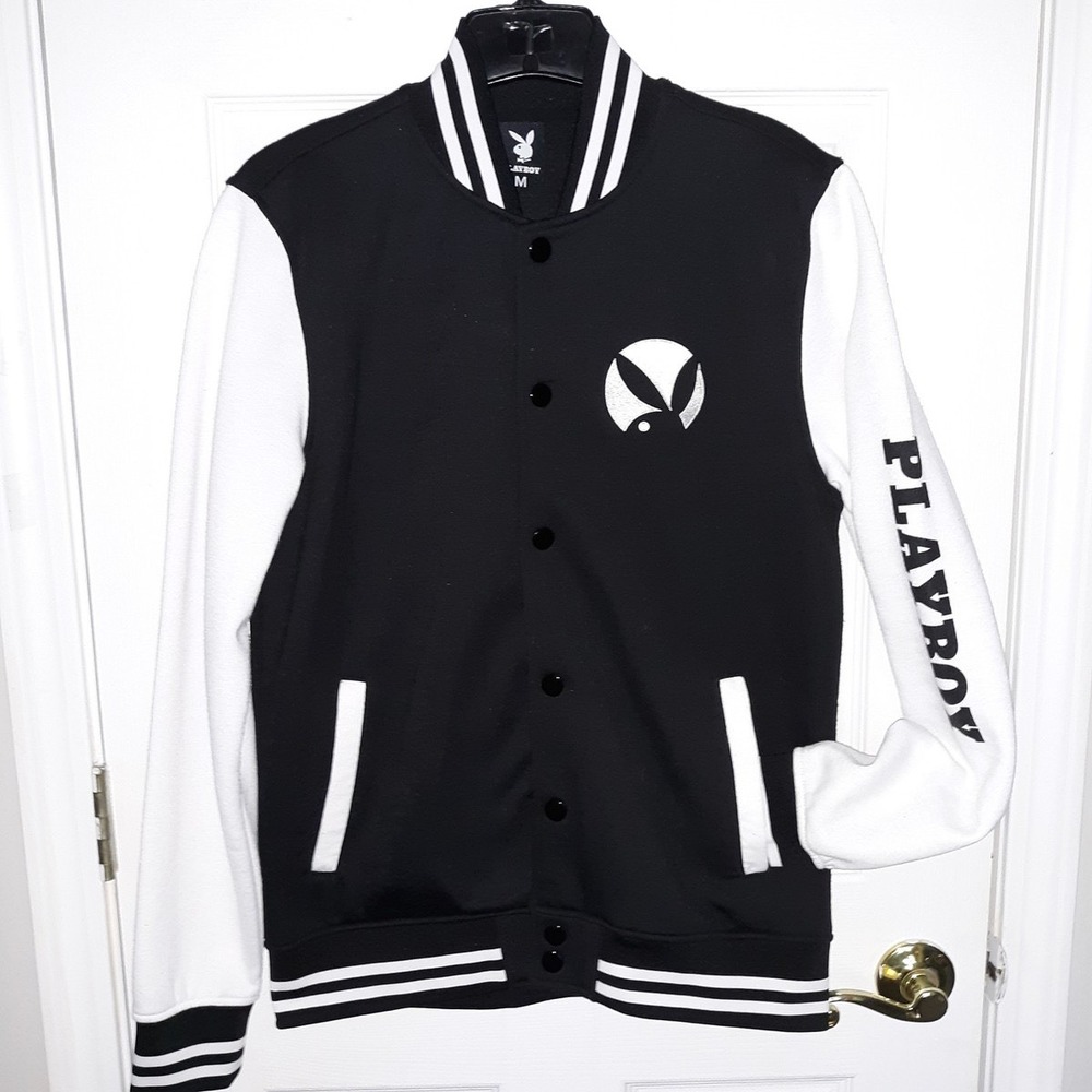 Playboy Varsity Jacket Black White Letterman Bomber Bunny Logo Women's Size M
